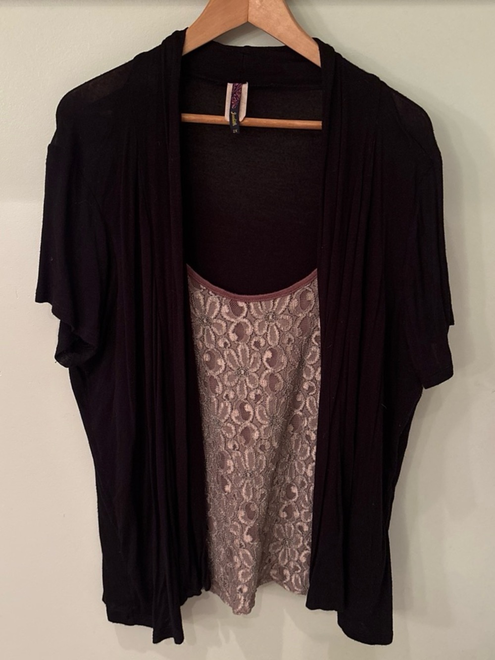 Black Layered Cardigan with Lace Tank